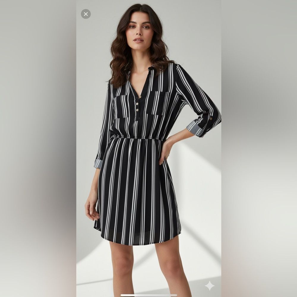 Take 50% OFF- Justify Striped Black&White Dress, Size-M